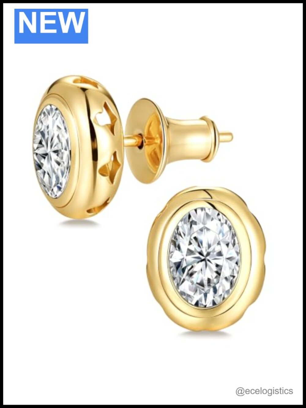 Oval Cut Moissanite Stud Earrings 925 Sterling Silver Bezel Set